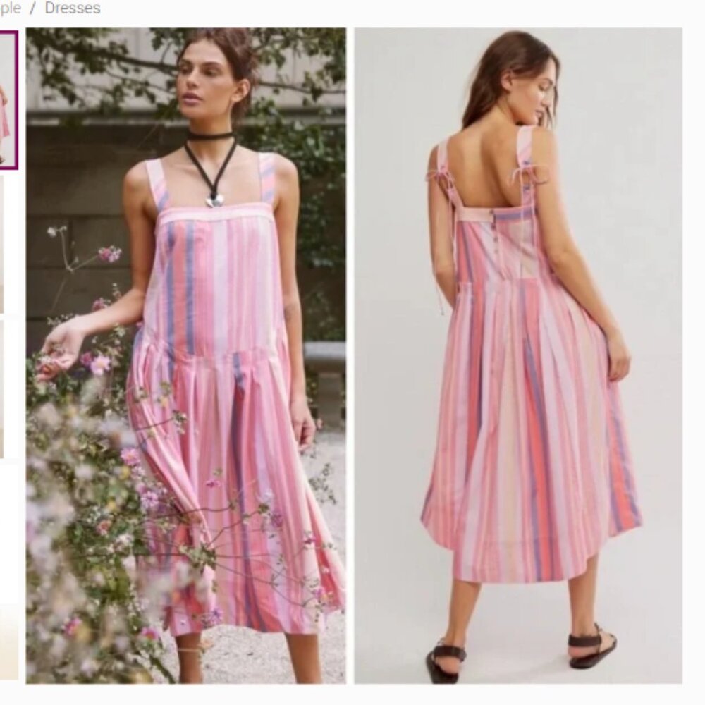 NWOT Free People primavera striped drop waist sun dress in pink